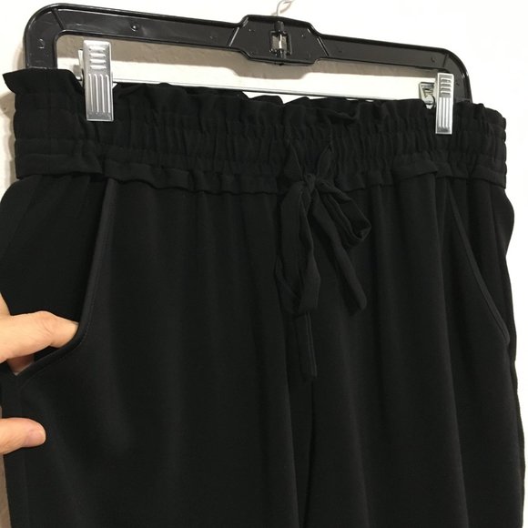 ZARA Baggy Elastic Waist Front Tie Cropped Slit Side Hem Black Size M Pu… - Picture 3 of 16